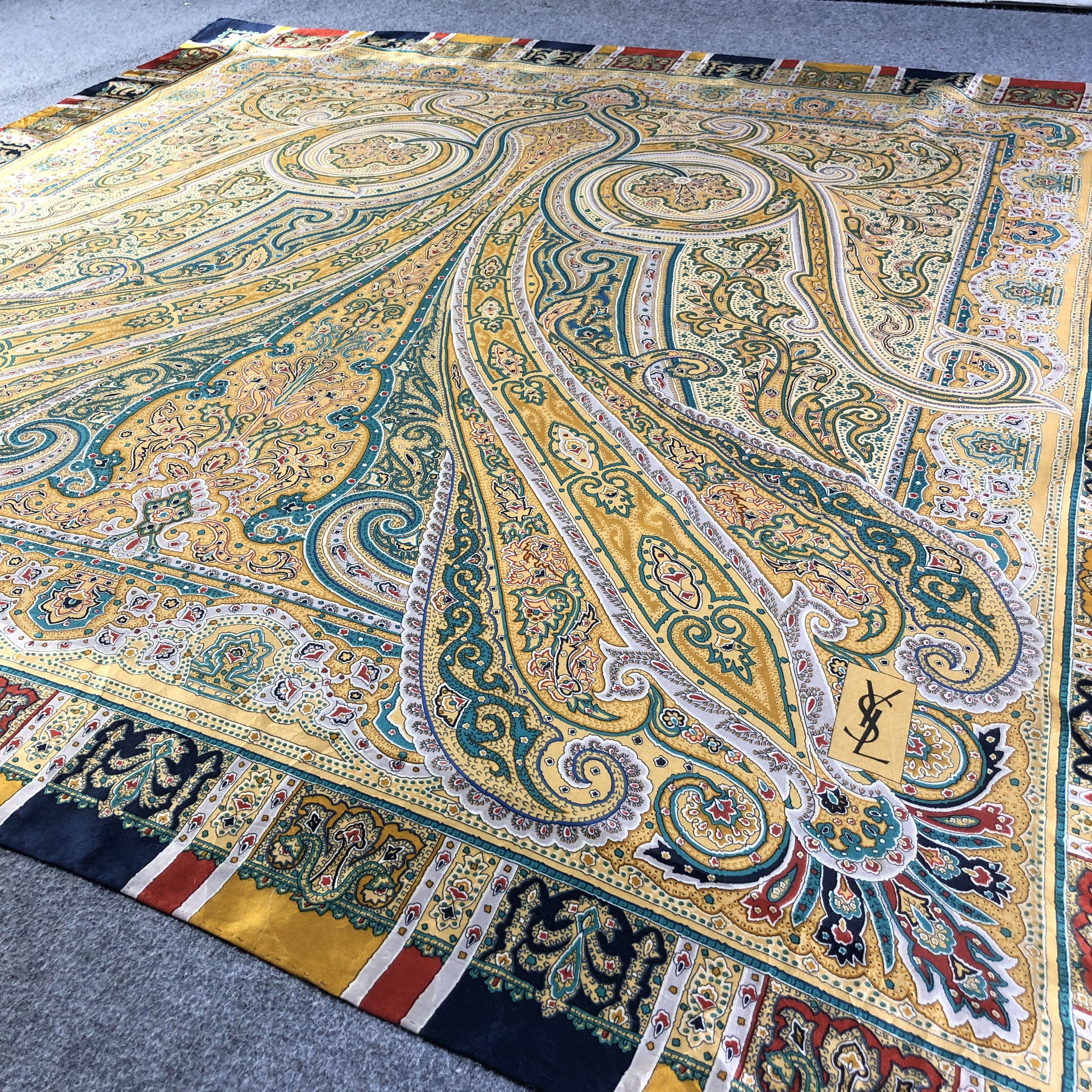 Yves Saint Laurent Yves Saint Laurent Paisley Hand Rolled Silk Scarf M1154 Size ONE SIZE - 3 Thumbnail