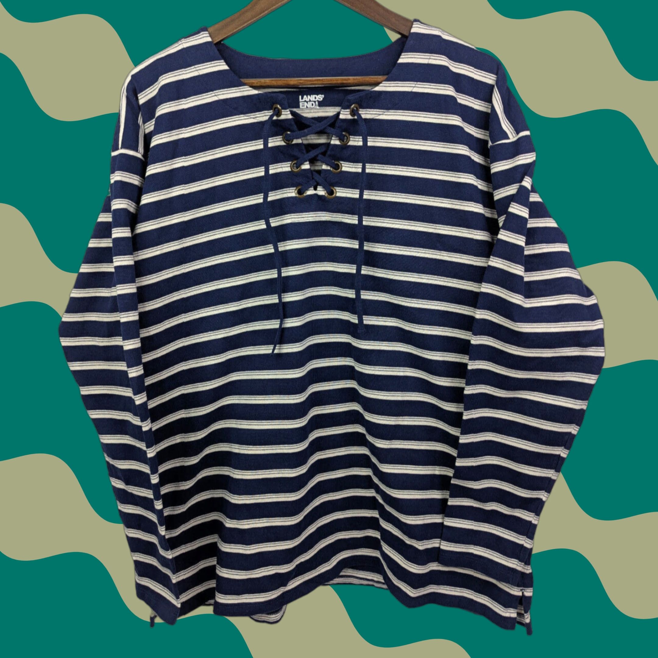 Lands' End Lands' End Tunic Shirt Women L Heavyweight Striped Long Sleeve Blue Rugby Pattern Size L / US 10 / IT 46 - 1 Thumbnail