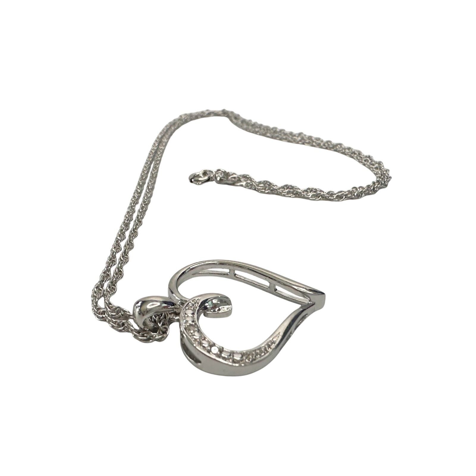 Other Heart Pendant with Diamond Accent - Rhodium Plated -15" Size ONE SIZE - 4 Thumbnail