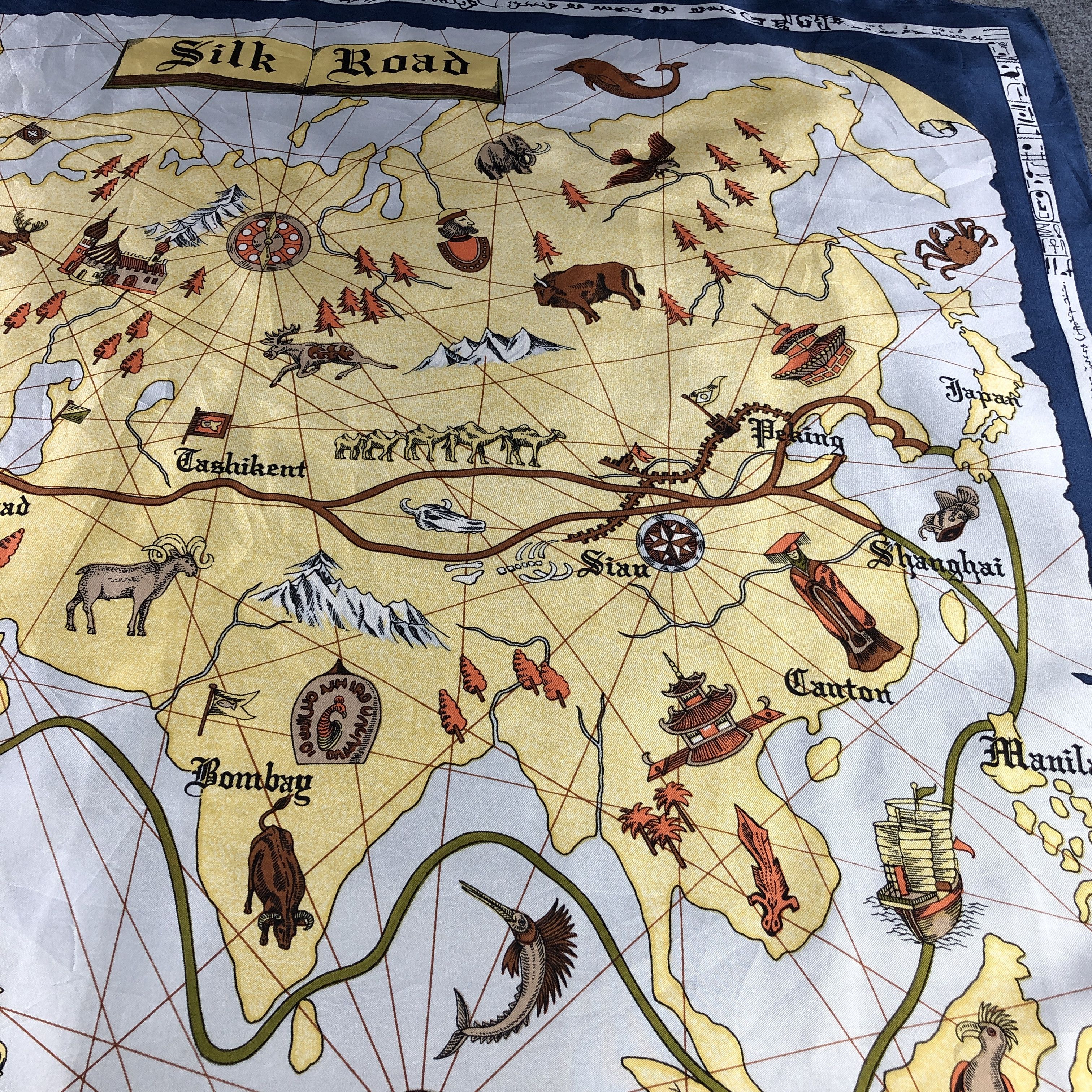 Vintage Vintage Silk Road Caravan Hand Rolled Silk Scarf M1326 Size ONE SIZE - 6 Thumbnail