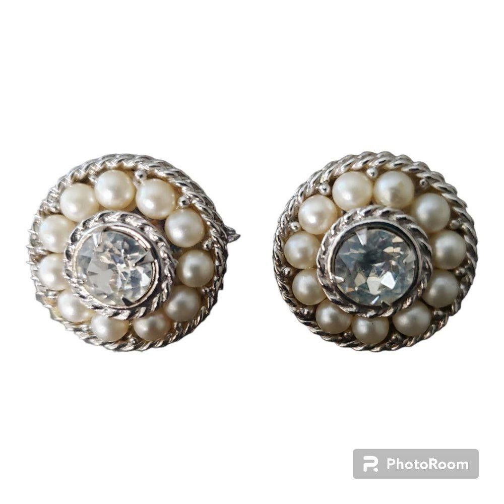 Sacai SAC Vintage Silver, Rhinestone and Pearl Clip Earrings Size ONE SIZE - 2 Thumbnail