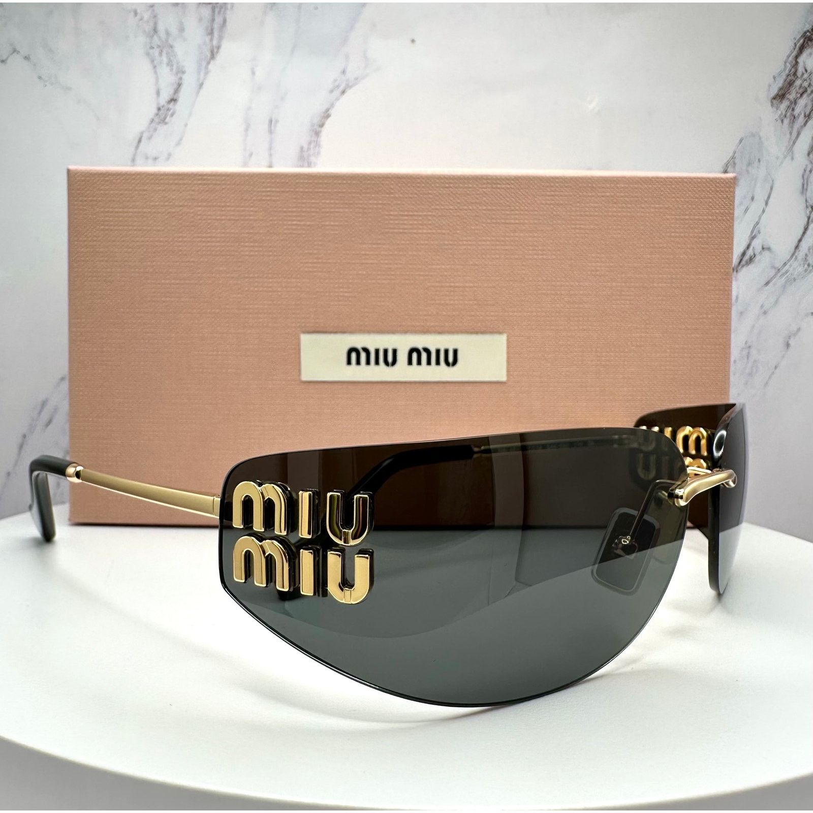 Miu Miu New MIU MIU Sunglasses Gold Dark Gray Lens Runway Wrap Size ONE SIZE - 20 Thumbnail