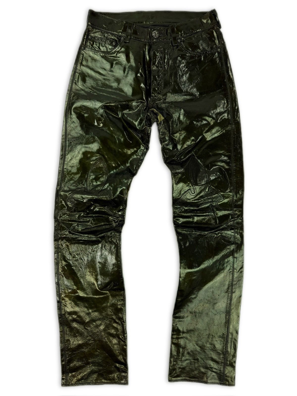 Chrome Hearts Chrome Hearts Green Galaxy Patent Leather Cross Patch Fleur Knee .925 Pants Size US 28 / EU 44 - 1 Thumbnail