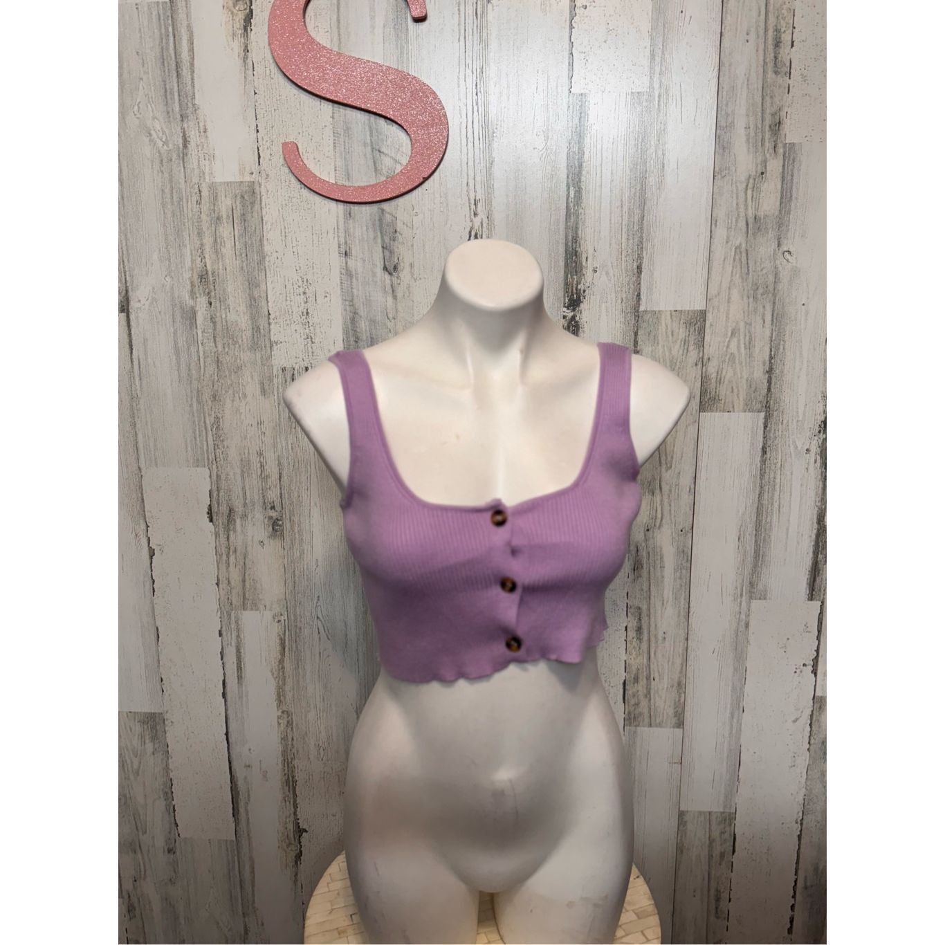 Other Lilac Ribbed Button-Front Cropped Tank Top Size S Size S / US 4 / IT 40 - 6 Thumbnail