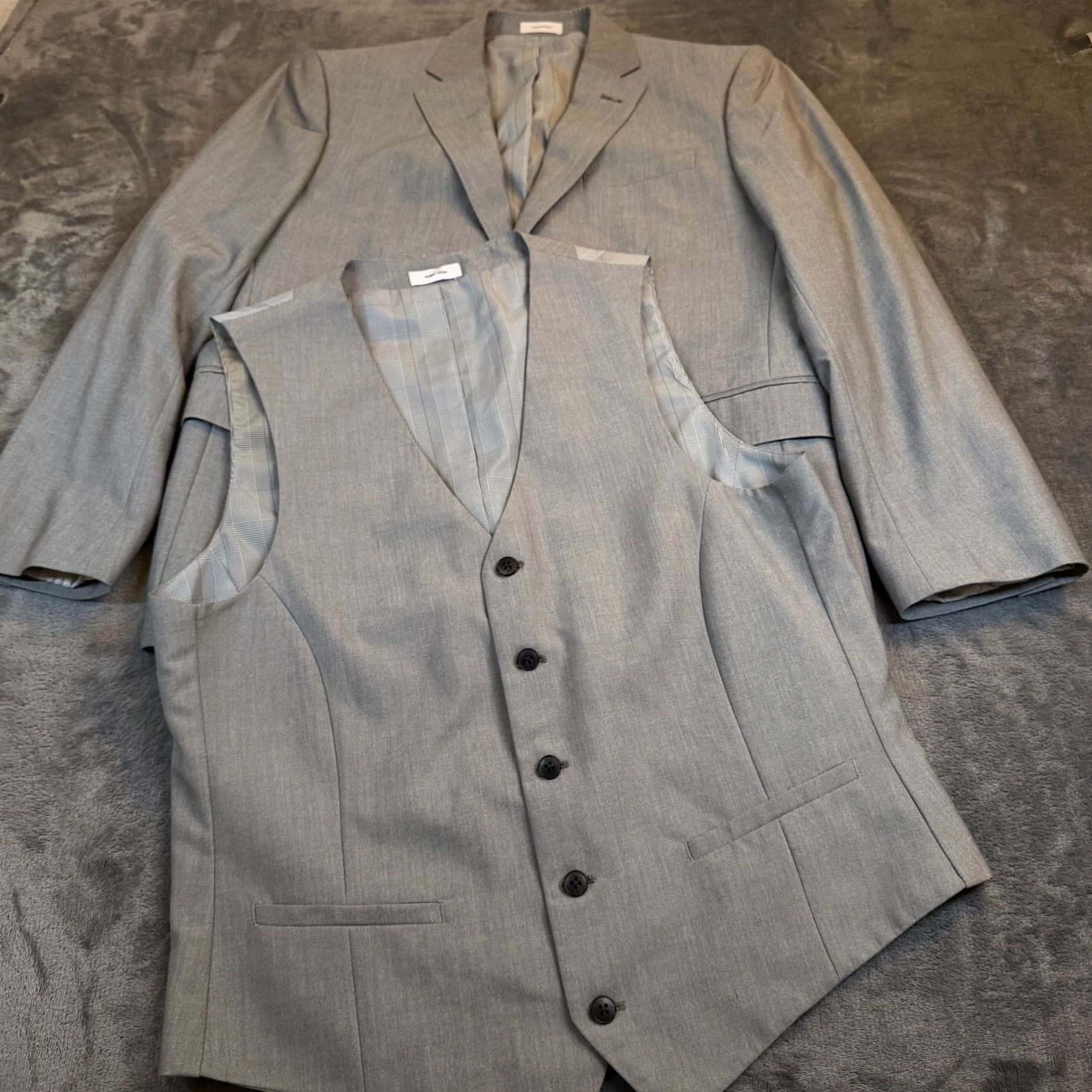 Vintage J.Ferrar Slim Fit Suit Jacket & Vest 42 Short Gray Two Piece Set Mens Size US 42 / EU 58 - 2 Thumbnail