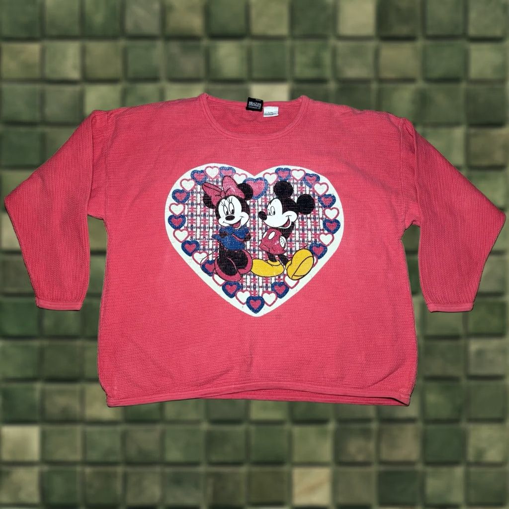 Pinko VINTAGE Pink 90s Mickey And Minnie Mouse Heart Crop Sweatshirt L/XL Pullover Women Girls Mens Size XL / US 12-14 / IT 48-50 - 1 Thumbnail