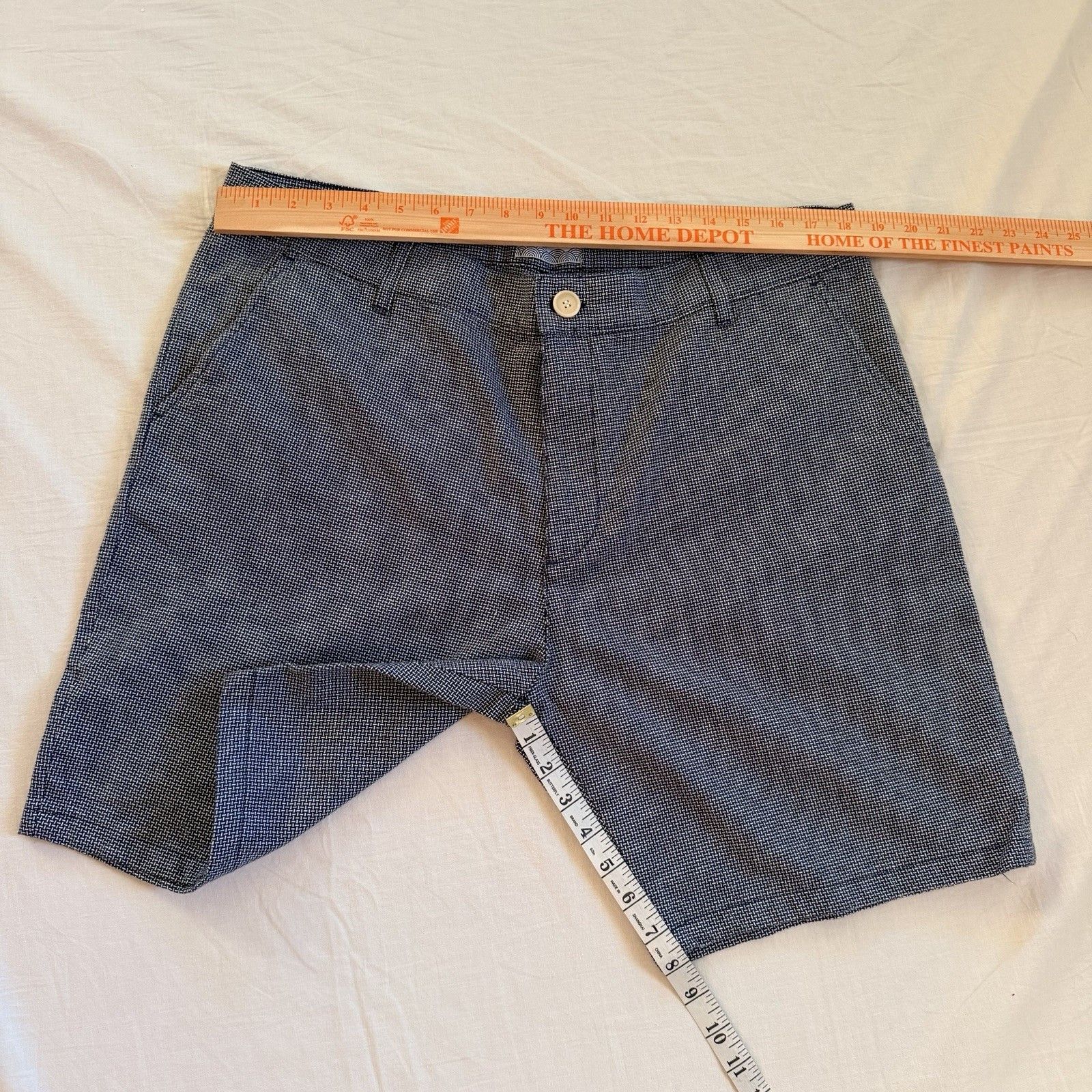 Wax London Wax London Men’s Textured Cotton Shorts Blue White Patterned Size US 38 / EU 54 - 5 Thumbnail