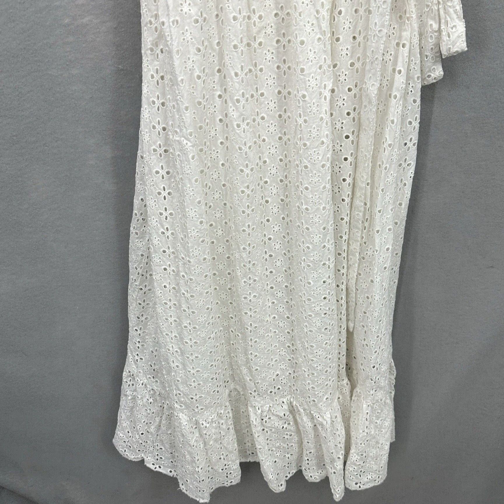 Vintage Majorelle Womens Maxi Dress Eyelet Lace Wrap V-Neck Ruffle Tie Bohemian 90s White Cotton Summer Adult Small Size XS / US 0-2 / IT 36-38 - 5 Thumbnail