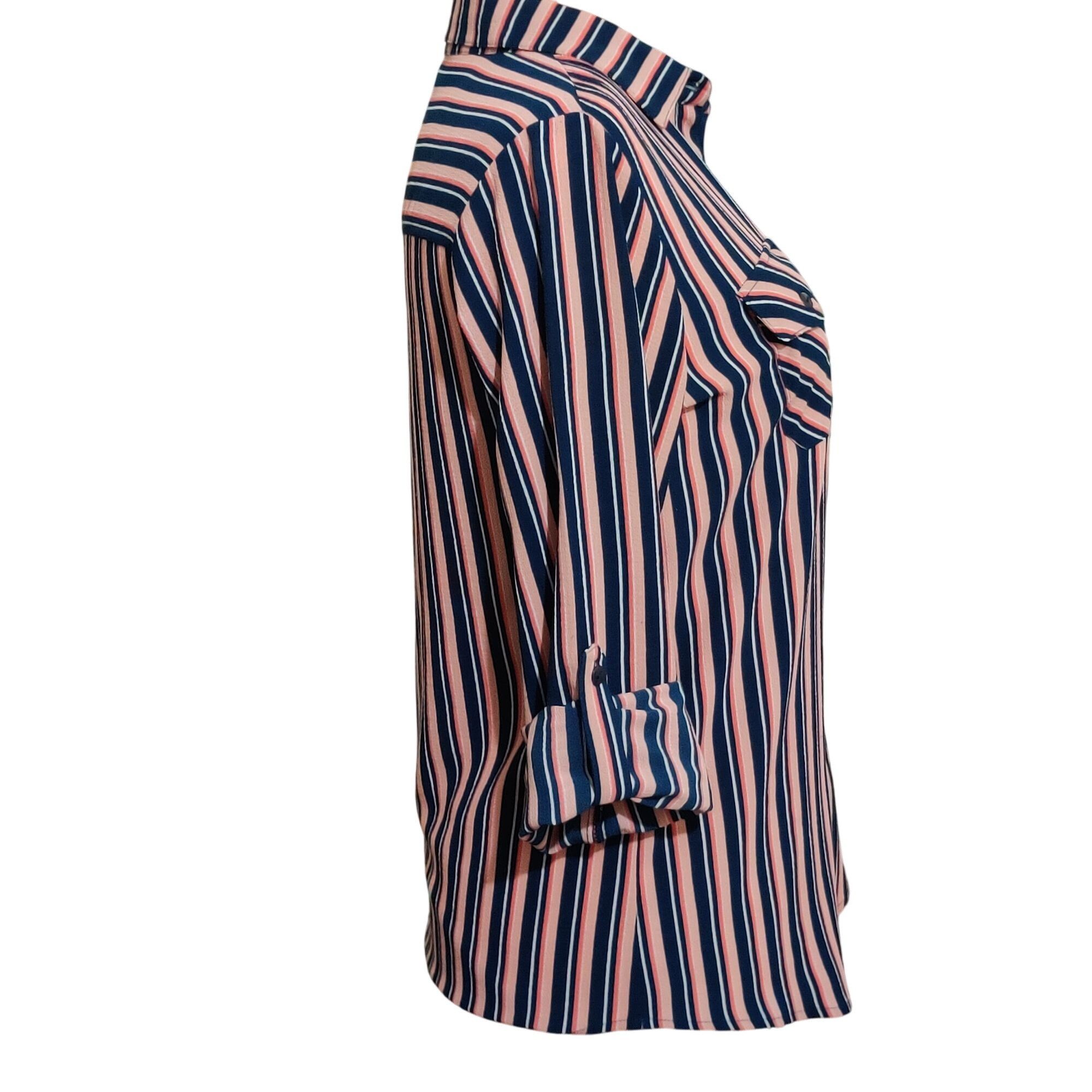 Other Lynn Ryan L Striped Button Up Shirt Navy Pink Long Sleeve Ca Size L / US 10 / IT 46 - 9 Thumbnail