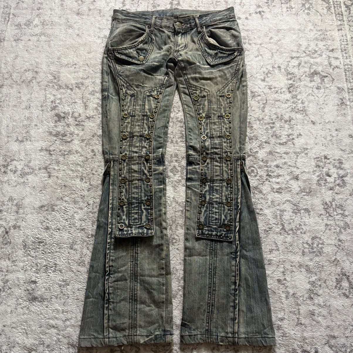 Tornado Mart Tornado Mart Buttoned Studded Flared Denim Jeans Blue | S Size US 30 / EU 46 - 1 Thumbnail