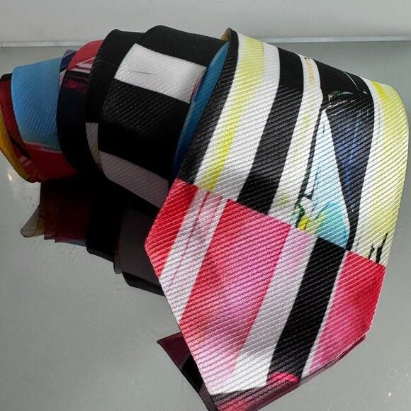 Handmade Modernist Striped Tie Retro Abstract Menswear Tie Necktie Mi Size ONE SIZE - 3 Thumbnail
