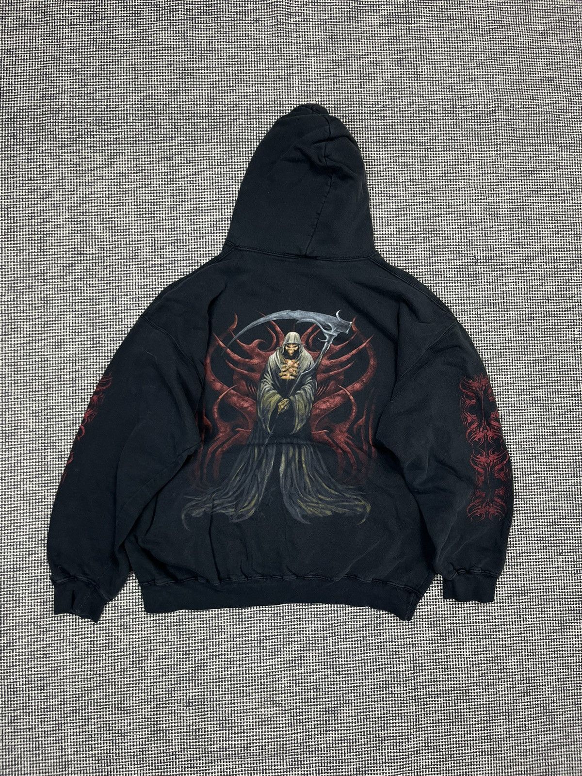 Vintage 90s opium baggy hoodie reaper skulls tribal fader black Size US XL / EU 56 / 4 - 2 Thumbnail
