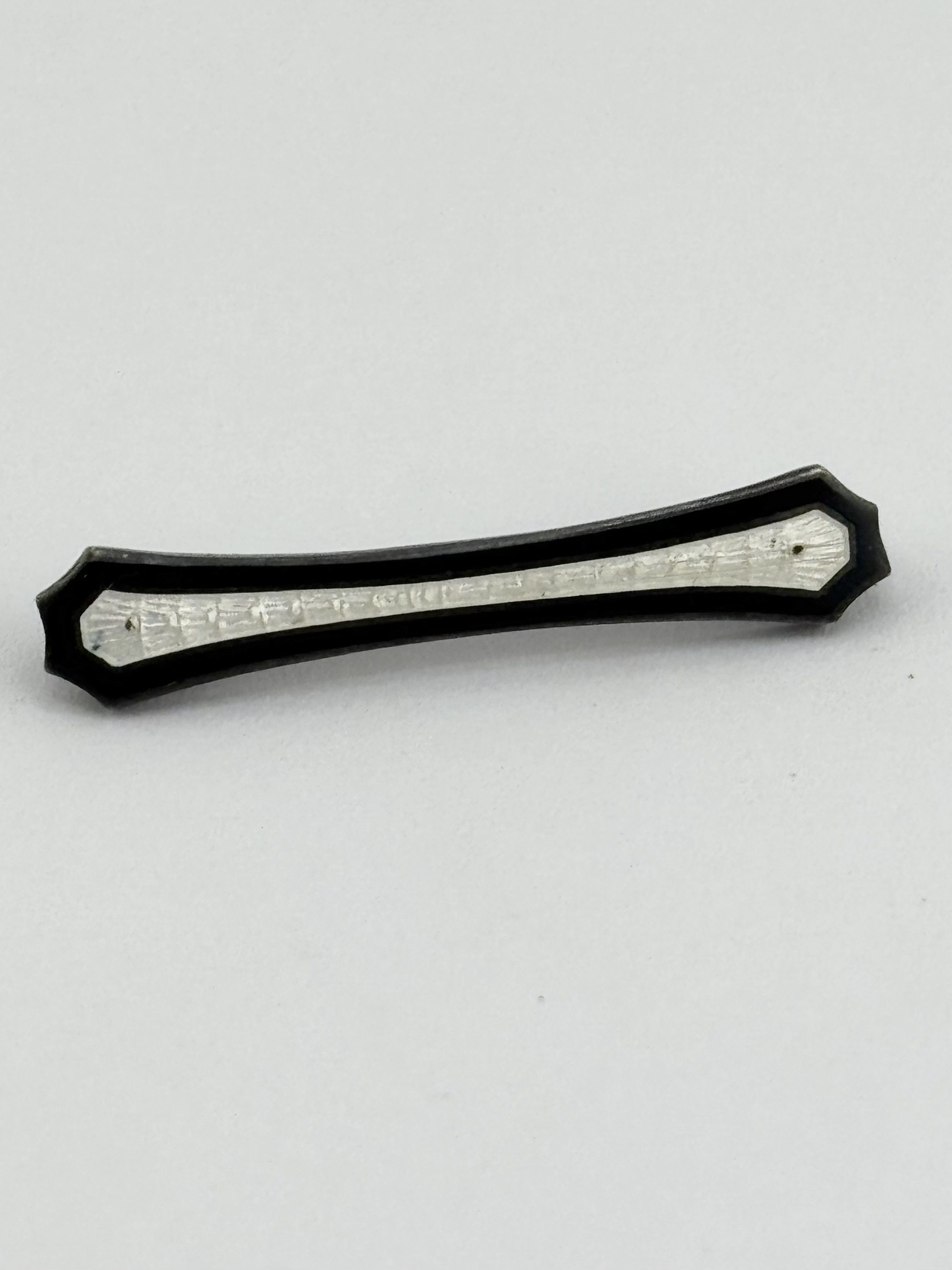 Vintage Estate Sterling guilloche enamel white black enamel bar pin Size ONE SIZE - 3 Thumbnail