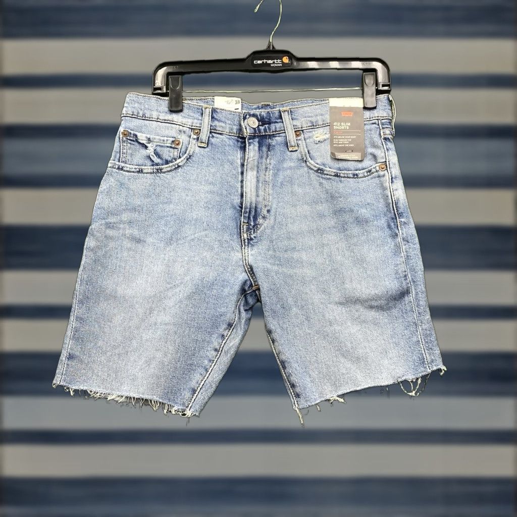 Levis Shorts Womens 412 31 x9 Blue Slim Fit Distressed Frayed Hem NWT Stylish