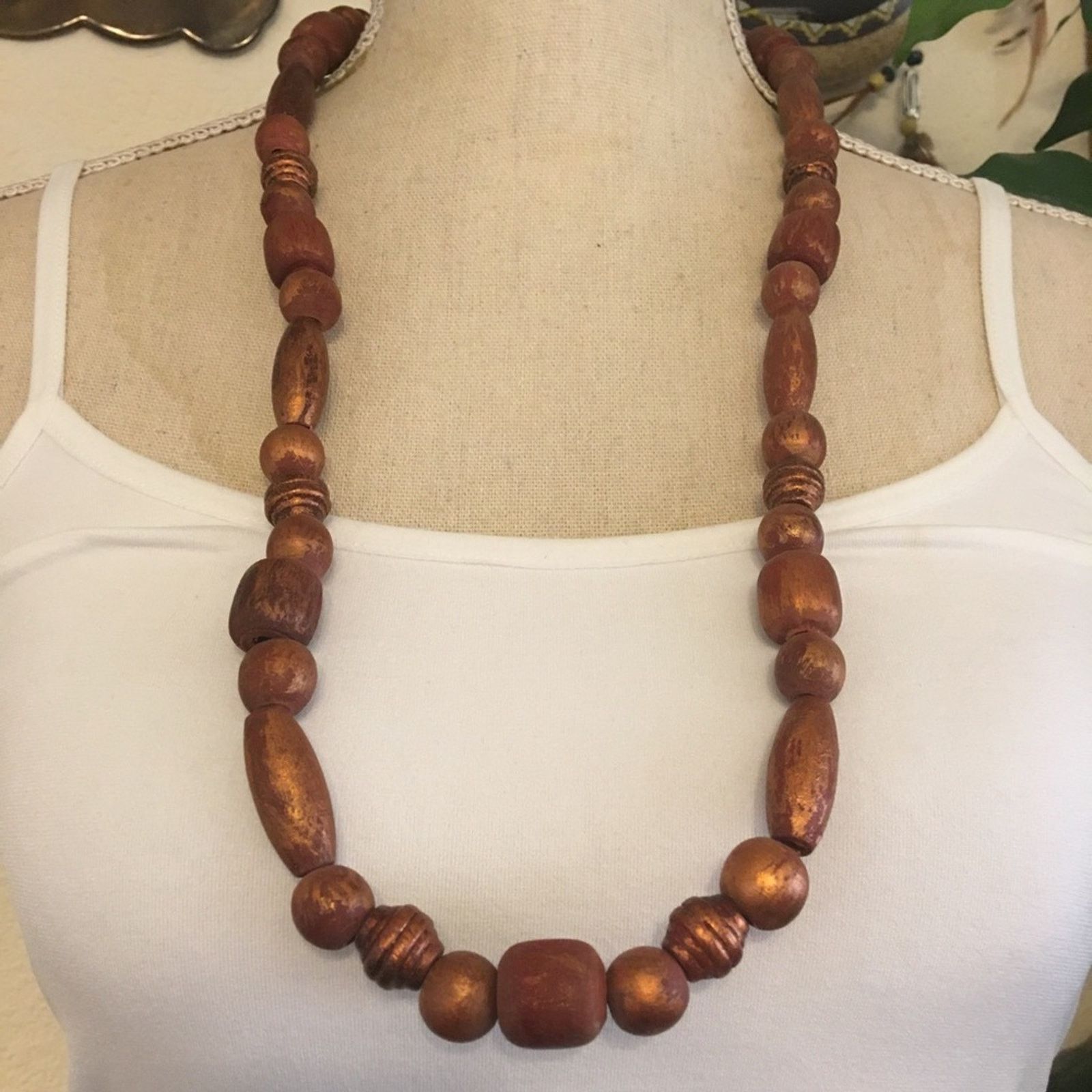 Vintage Vintage copper tone painted wood bead necklace Size ONE SIZE - 1 Thumbnail