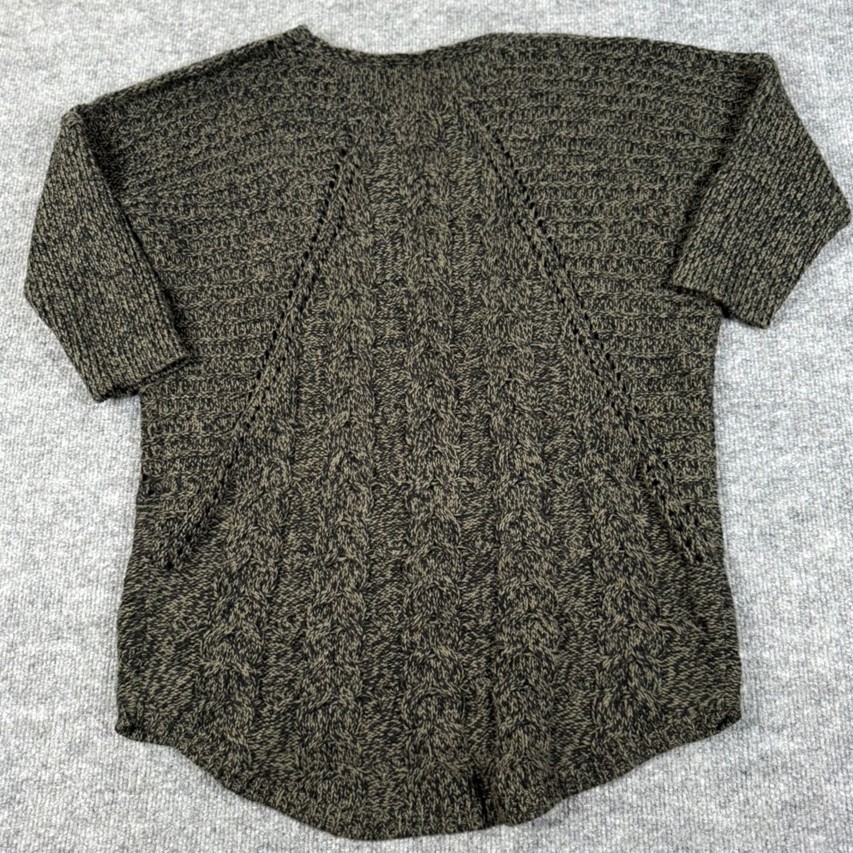 Express VINTAGE Express Cable Knit V-Neck Sweater Womens Green Black Marled Retro Pullover Fall Size M / US 6-8 / IT 42-44 - 3 Thumbnail
