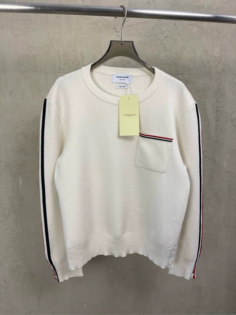 Thom Browne Thom browne Beige stripe round-neck wool sweater 2504-Nexta Size US XL / EU 56 / 4 - 1 Thumbnail