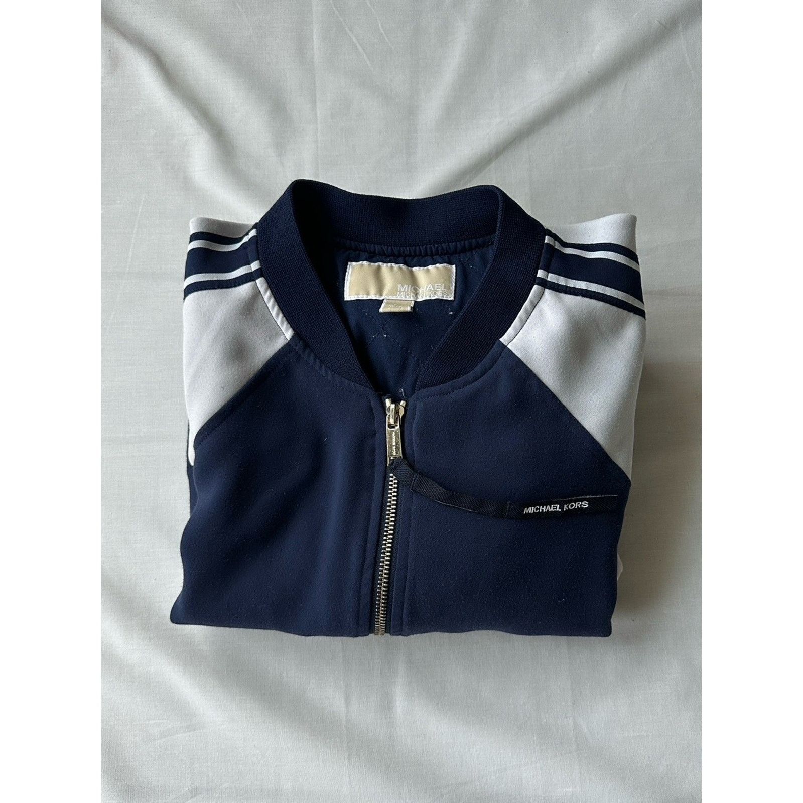 Michael Kors MICHAEL KORS M Women's Navy Blue Velour GoldZip Track Jacket Size M / US 6-8 / IT 42-44 - 3 Thumbnail