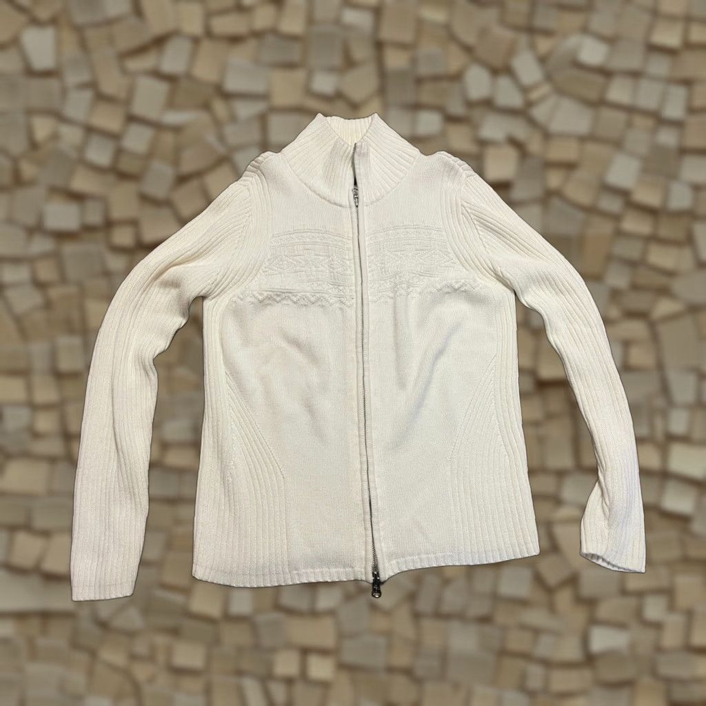 Eddie Bauer Eddie Bauer Sweater Women's Large White Full Zip Knit Mock Neck, Casual, Regular Fit, Solid, Knit Fabric, Fall Spring Summer, Women, Size L Size L / US 10 / IT 46 - 1 Thumbnail