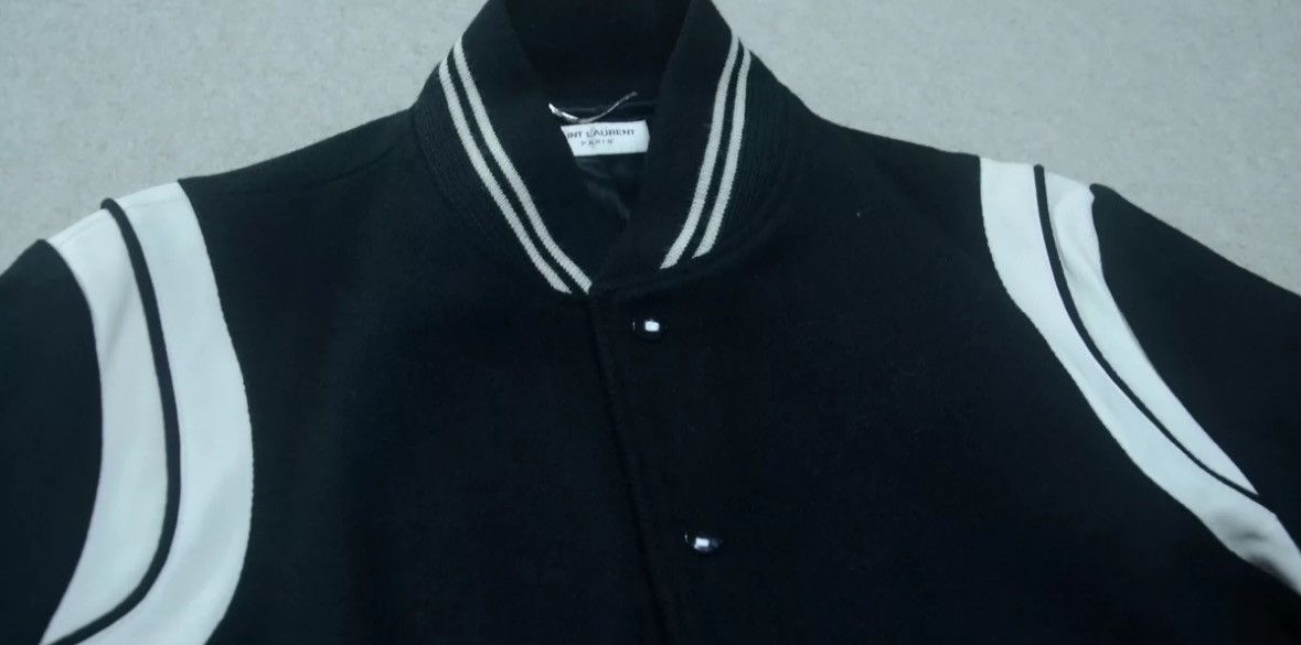 Saint Laurent Paris × Yves Saint Laurent Saint Laurent black and white wool patchwork baseball jacket Size US XL / EU 56 / 4 - 4 Thumbnail