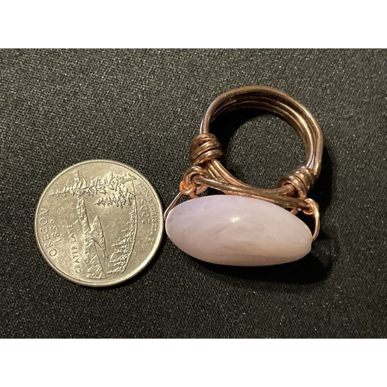 Other Rose Quartz Cabochon Copper Artizan Made Huge Stone Size 6.5 Size ONE SIZE - 4 Thumbnail