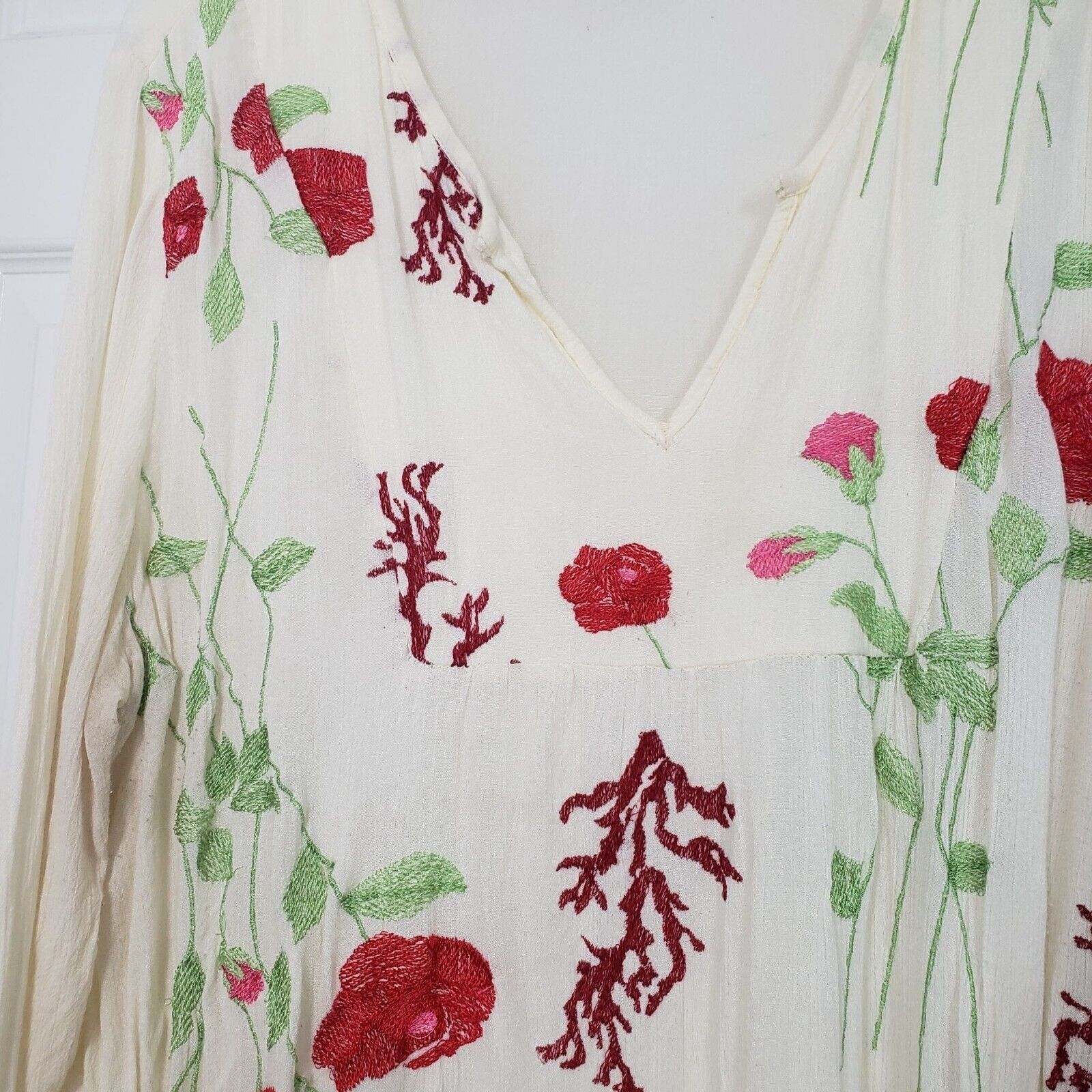 Designer Velzera Embroidered Floral Tunic Womens Size 2XL White Boho Size XXL / US 16-18 / IT 52-54 - 2 Thumbnail