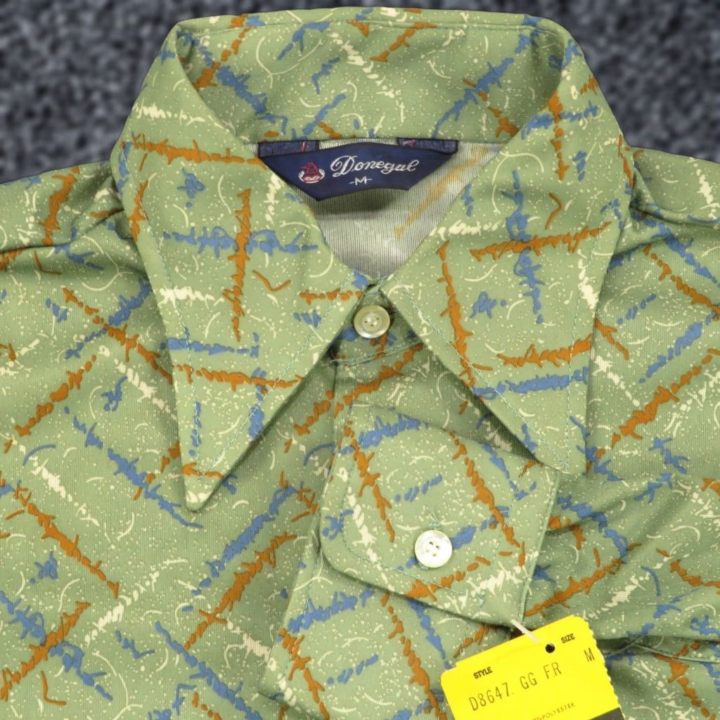 Vintage VINTAGE Donegal Shirt Mens Medium 70s Green Dagger Collar Barbwire Print Disco Crew Size US M / EU 48-50 / 2 - 1 Thumbnail