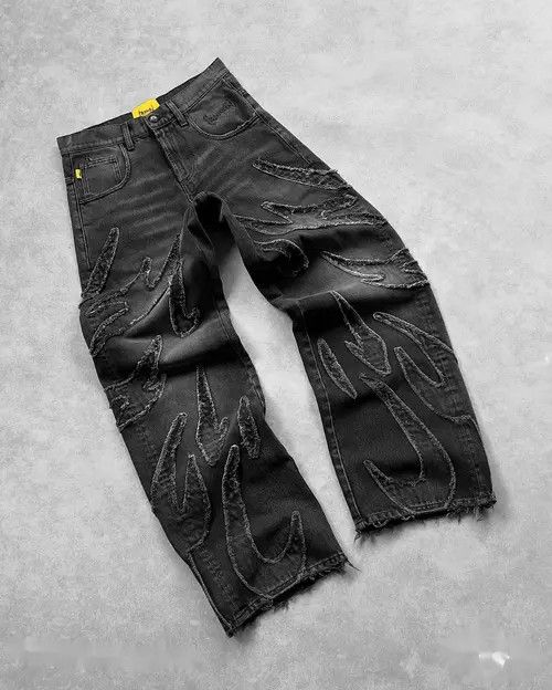 Japanese Brand Street Retro Raw Edge Embroidery Baggy Jeans Size US 32 / EU 48 - 1 Thumbnail