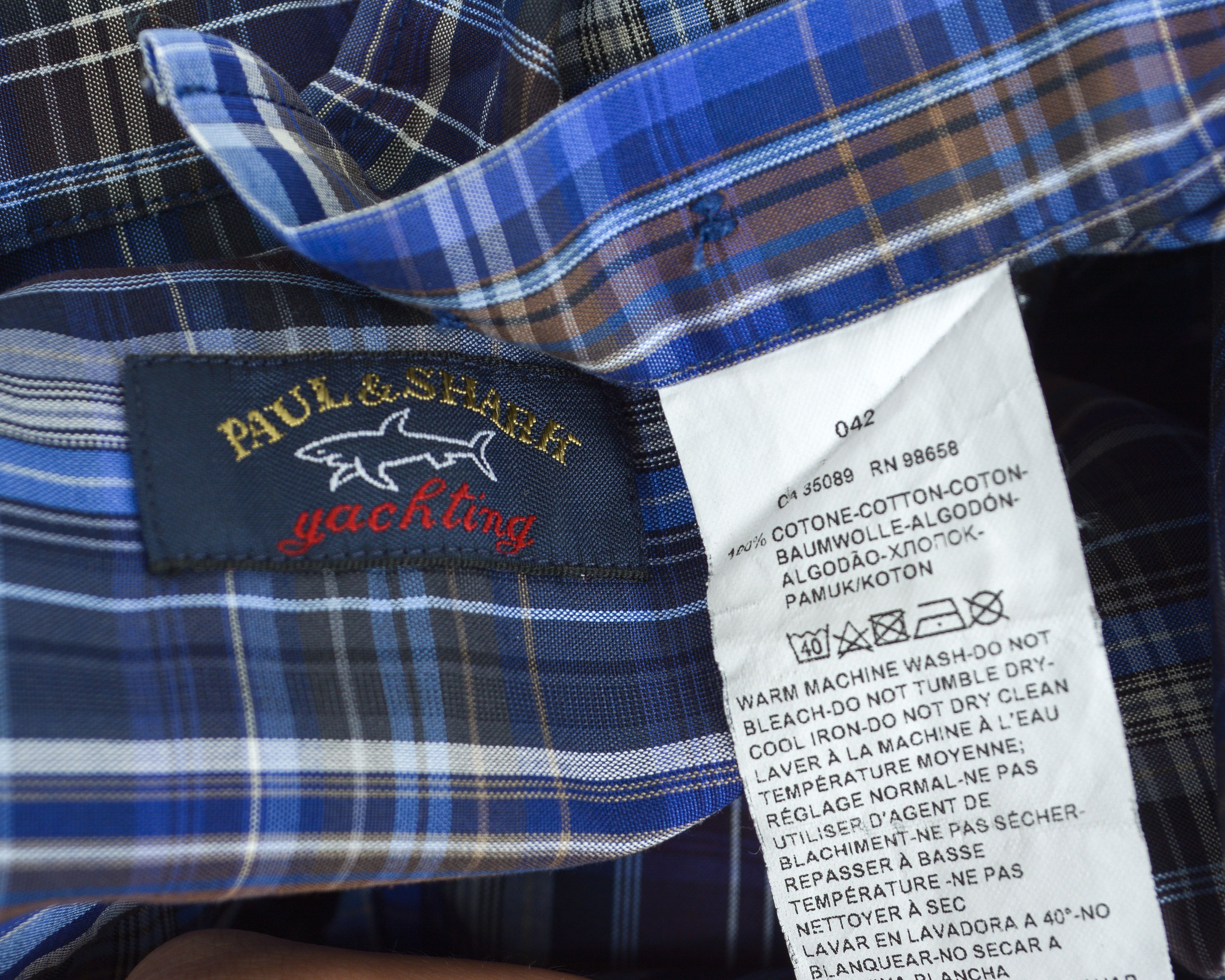 Paul & Shark Vintage Men's Shirt Cotton Button Up Over L Plaid Check Blue Size US L / EU 52-54 / 3 - 11 Thumbnail