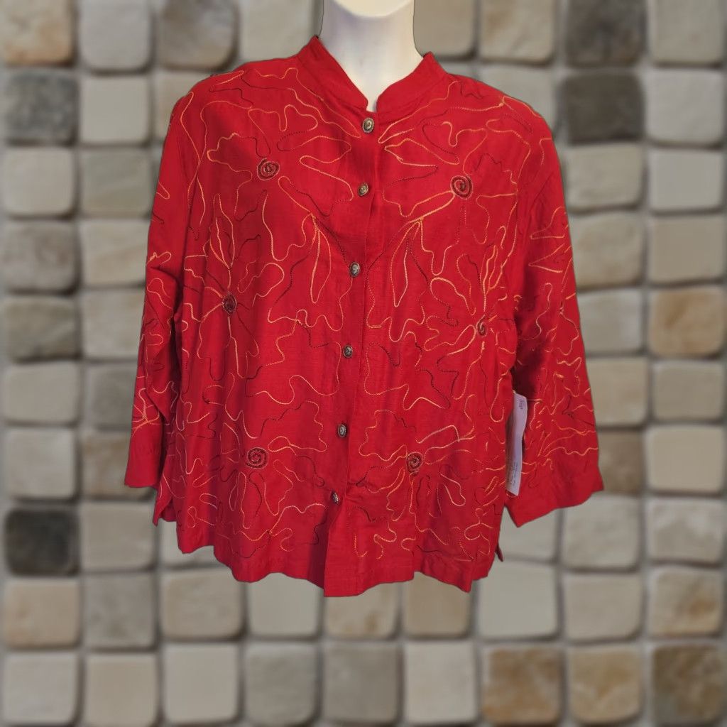 Vintage Tantrums Jacket Blazer Red Silk Blend Embroidered NWT 2X Women Plus Size Jacket Blazer Vintage No Size XXL / US 16-18 / IT 52-54 - 1 Thumbnail