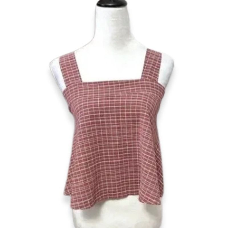 Other Torio Crop Top Plaid Square Neck Pleated Back Red/White S Size S / US 4 / IT 40 - 1 Thumbnail
