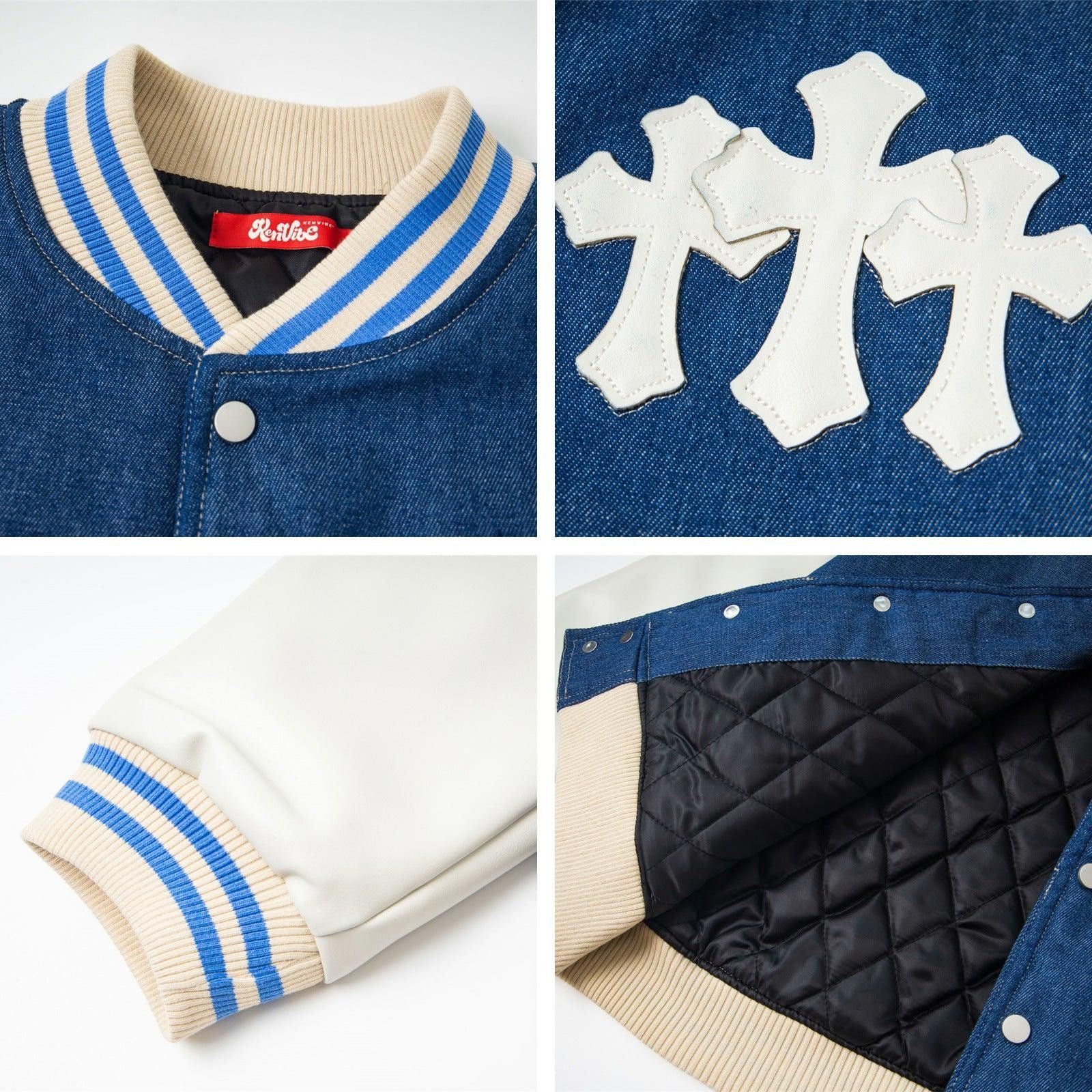 Vintage Triple Cross Varsity Denim Jacket, Retro Letterman Jacket Size US M / EU 48-50 / 2 - 4 Thumbnail