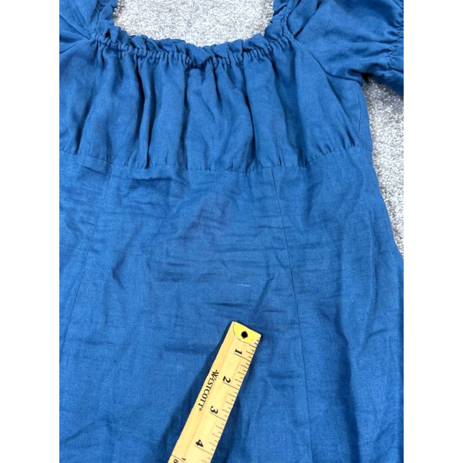 Reformation Reformation Dress Blue Linen Blouson Short Sleeve Square Neck Pullover 8 Womens A-Line Casual Summer Spring Regular Linen Size M / US 6-8 / IT 42-44 - 5 Thumbnail