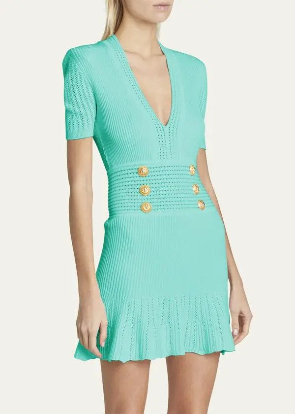 Balmain o1y0525 Mini Dress in Turquoise Size M / US 6-8 / IT 42-44 - 3 Thumbnail