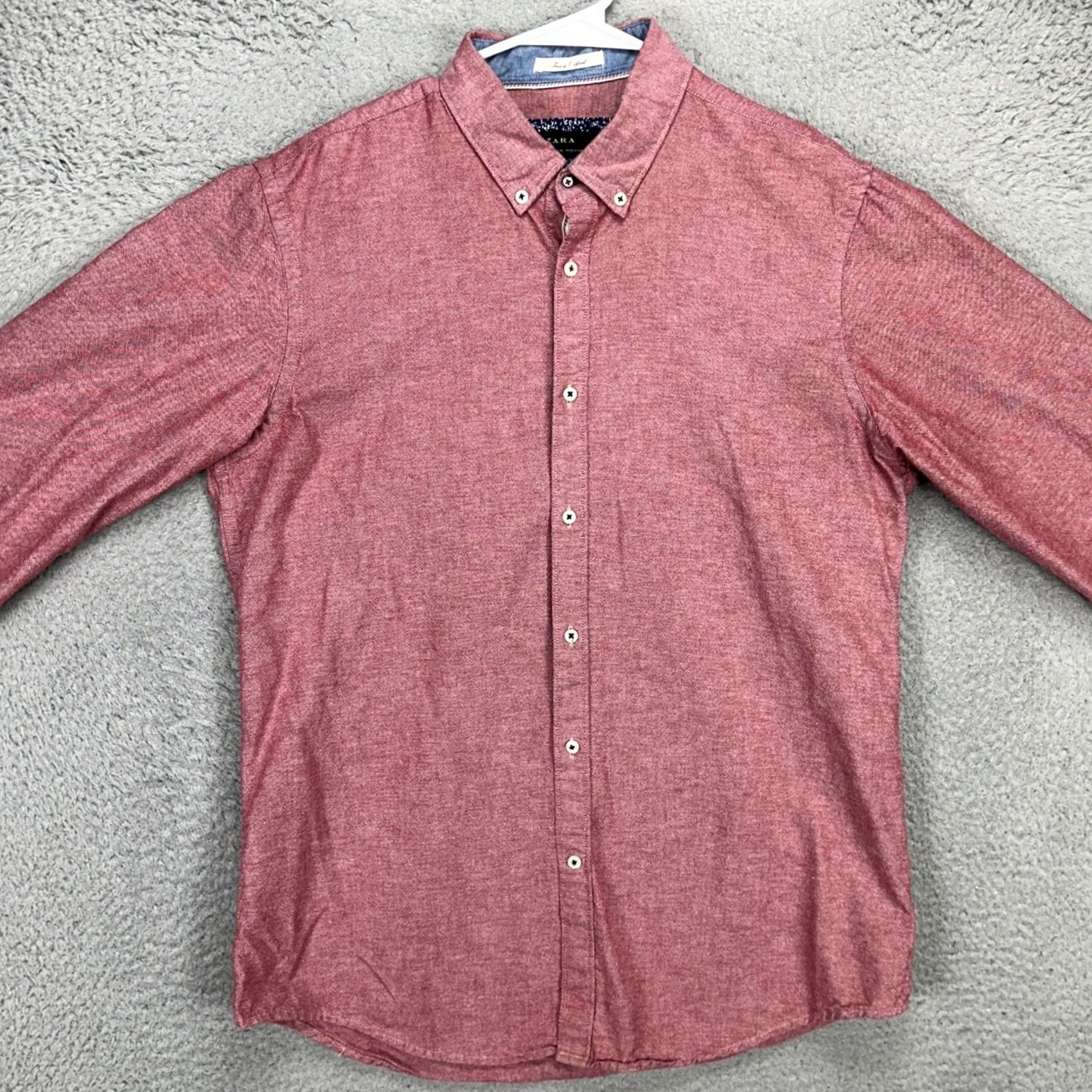 Zara ZARA Mens Button-Down Shirt Large Red Long Sleeve Pocket Casual Slim Fit Shirt Size US L / EU 52-54 / 3 - 2 Thumbnail