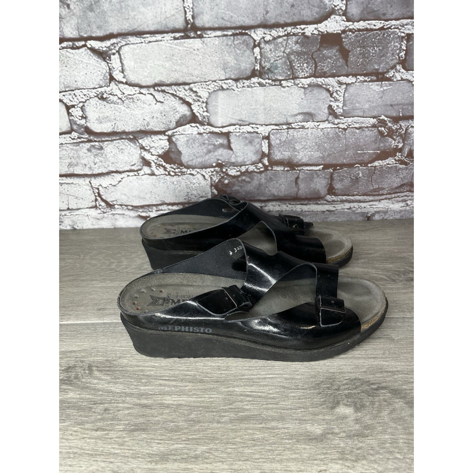 Mephisto Mephisto Black Patent Leather Buckle Wedge Sandals Women’s S Size US 7.5 / IT 37.5 - 14 Thumbnail