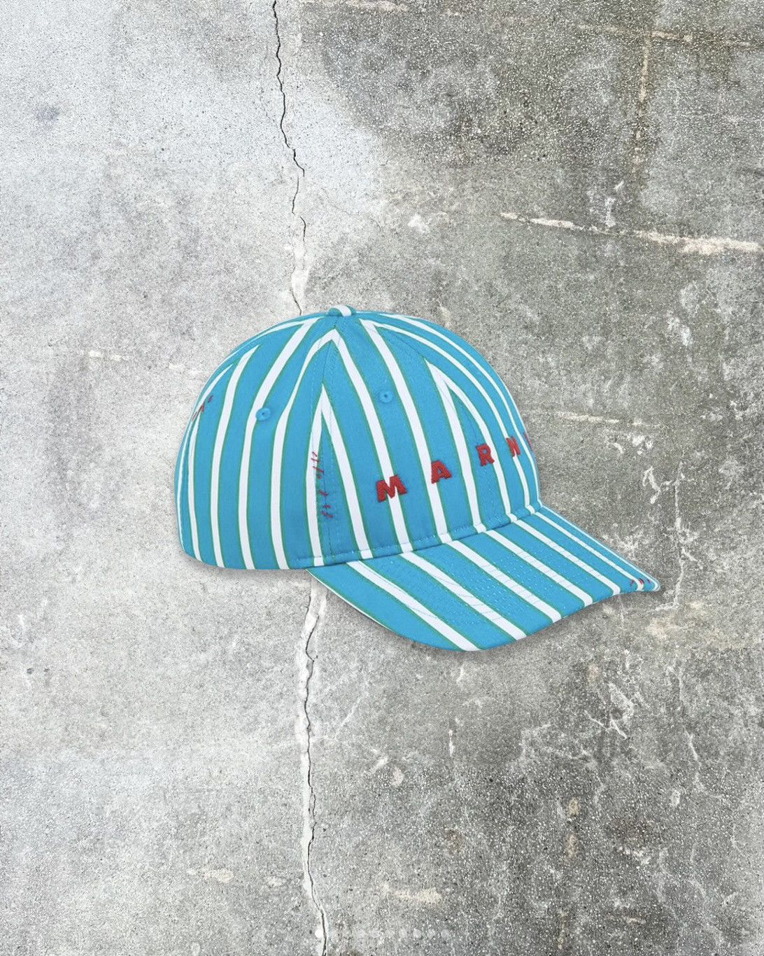 image of Marni Striped Logo Cap in Blue, Men's