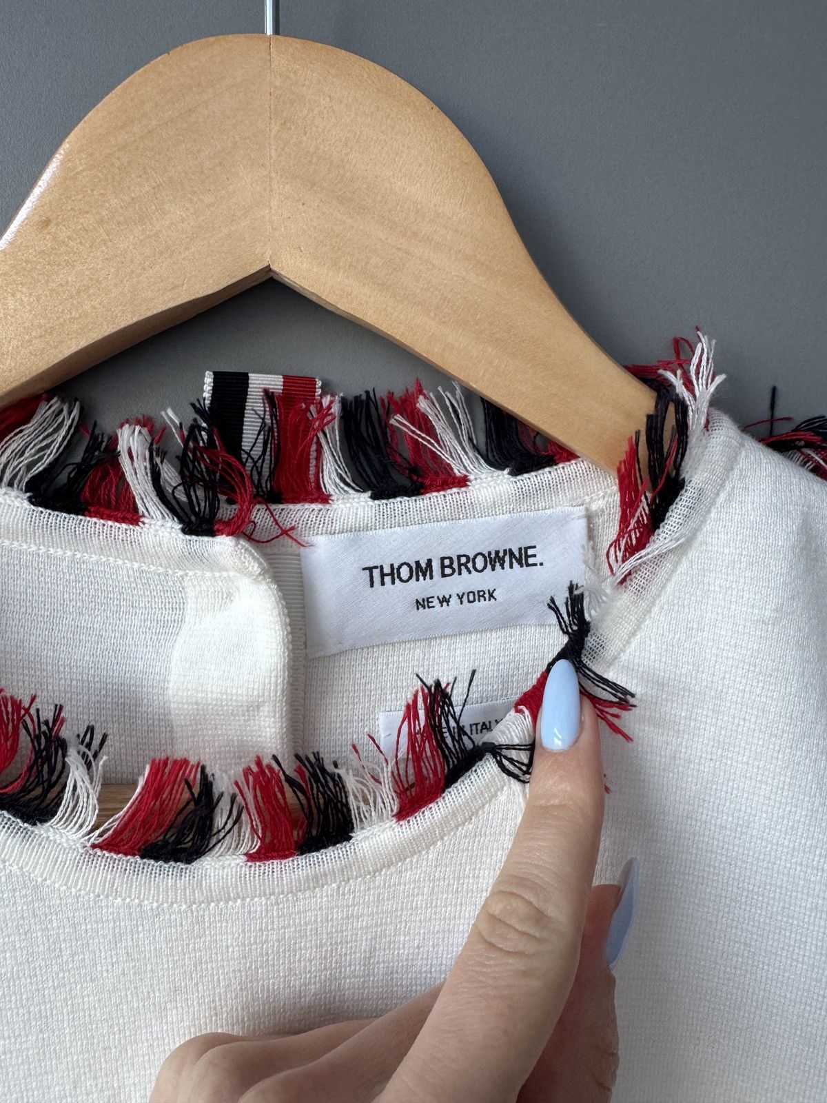 Thom Browne Thom Browne Fringe Embellished White T-Shirt Size M / US 6-8 / IT 42-44 - 2 Thumbnail