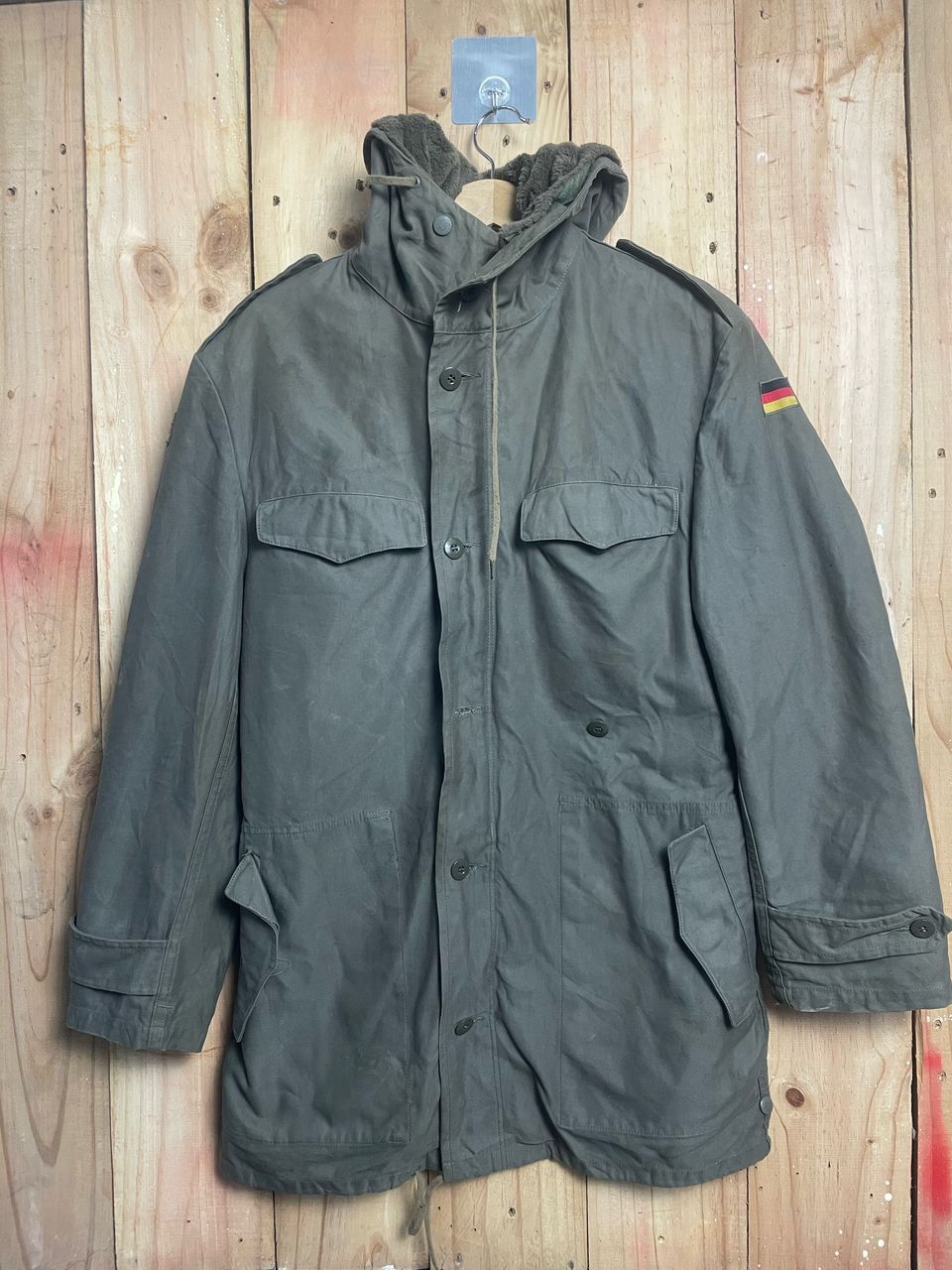 Vintage Vintage 1985 Military GermanyParka Button Hoodie Fleece Size US XL / EU 56 / 4 - 1 Thumbnail