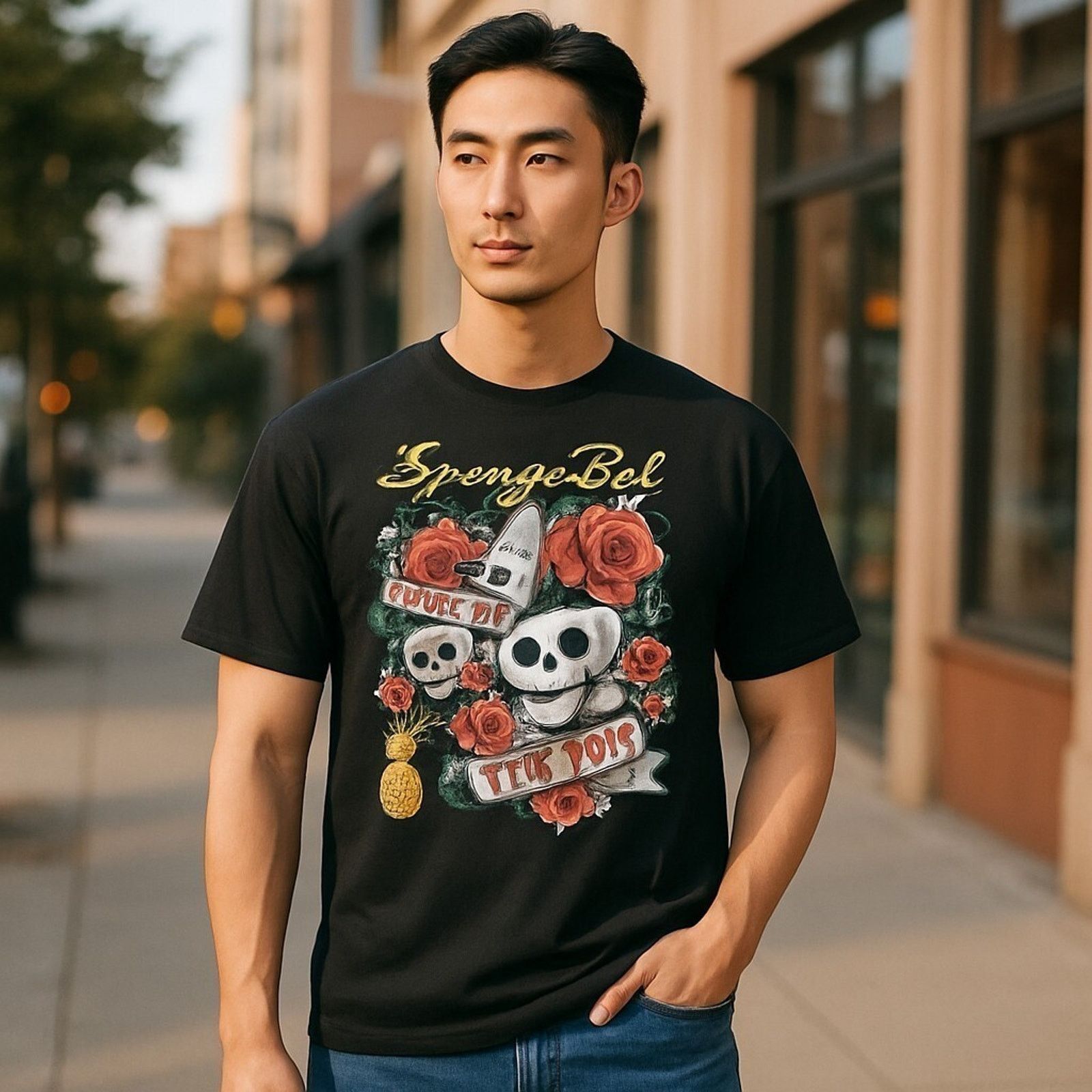 Nickelodeon SpongeBob Men's Skull T Shirt Sz Med Black See Description Size US M / EU 48-50 / 2 - 2 Thumbnail