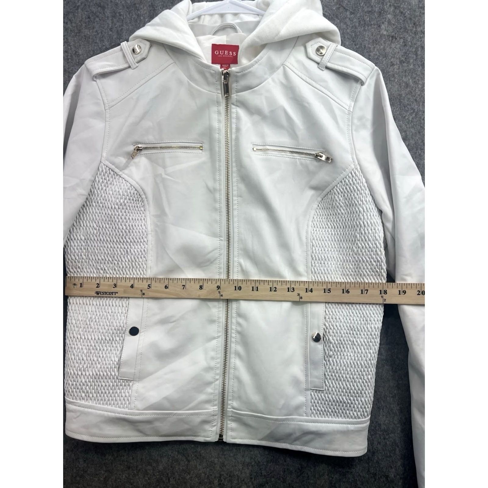Guess GUESS Womens White Faux Leather Moto Jacket Smocked Epaulets Removable Hood S XL Size XL / US 12-14 / IT 48-50 - 2 Thumbnail