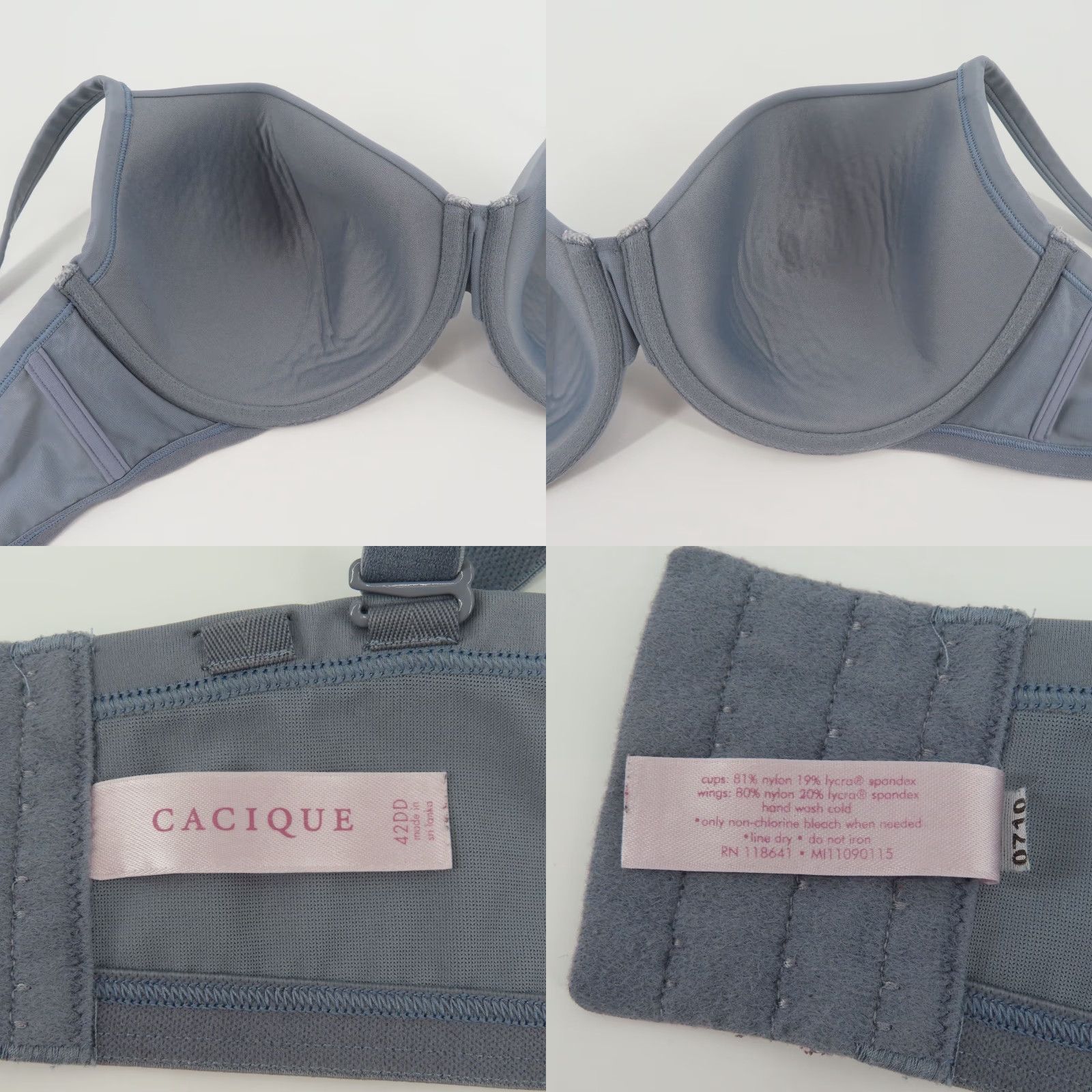 Vintage Cacique Bra Solid Gray Lined Underwire Plus Size 42DD Hook Eye Closure Womens Shirt? Size ONE SIZE - 8 Thumbnail