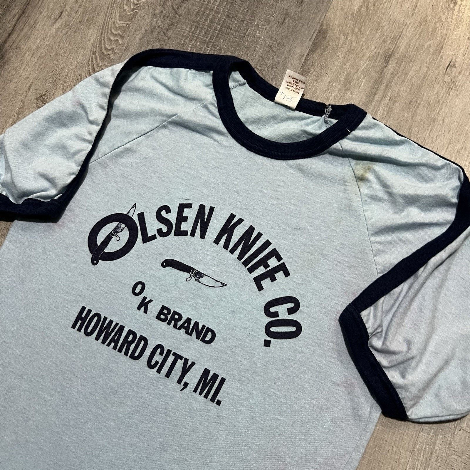 Other VTG Olsen Knife Co 1970s Howard City Blue USA Ringer Tee Size US XL / EU 56 / 4 - 4 Thumbnail