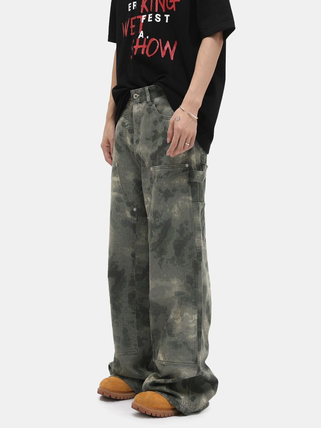 Japanese Brand × Jean Camouflage distressed cargo straigh wide-leg jeans Size US 32 / EU 48 - 4 Thumbnail