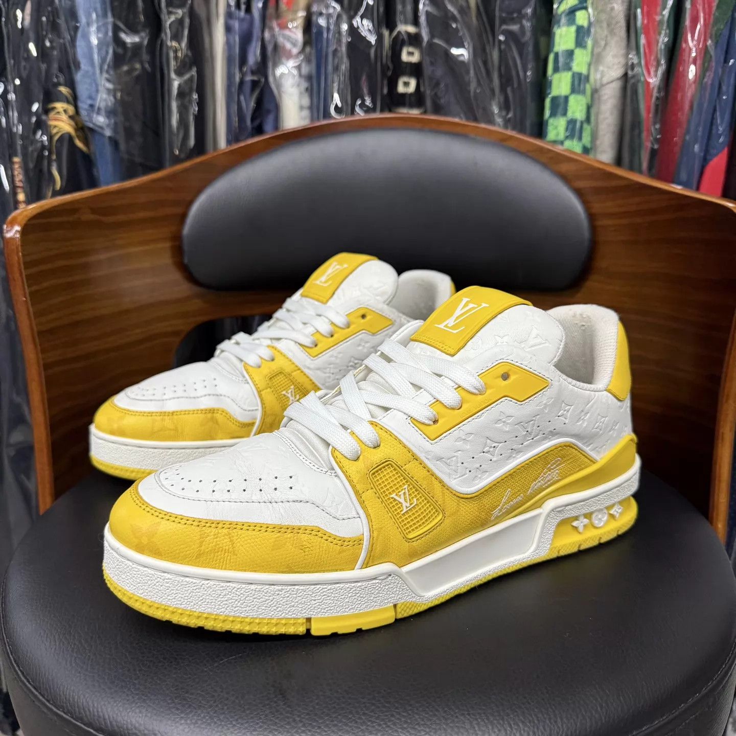 Louis Vuitton LV Trainer White Yellow Embossed 6.5/40.5 Size US 7.5 / EU 40-41 - 1 Thumbnail