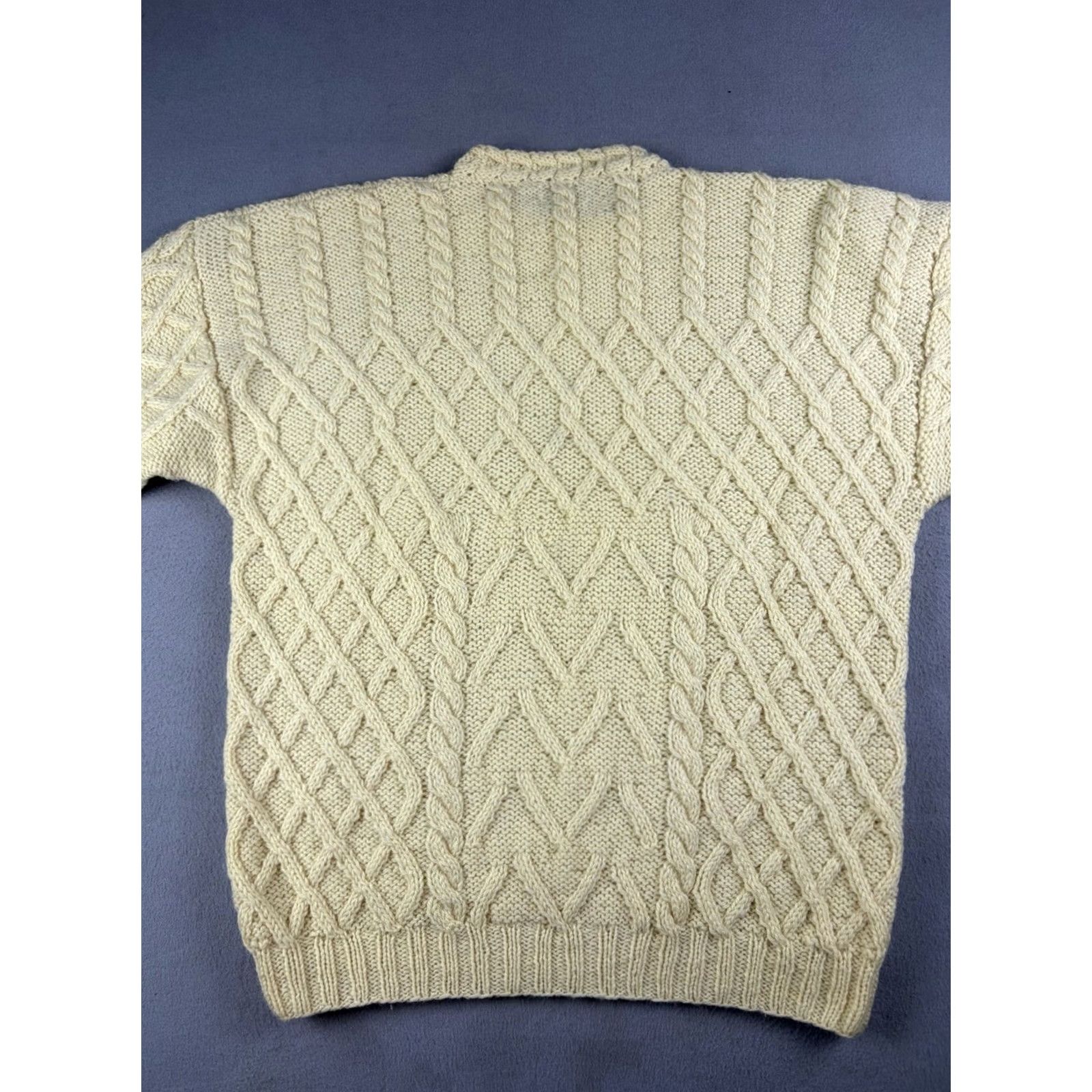 Prince VINTAGE Prince of Burren Irish Aran Handknit Sweater Men’s 44 Cream Wool 90s Crew Neck Pullover Beige Wool Mens Size US XXL / EU 58 / 5 - 4 Thumbnail