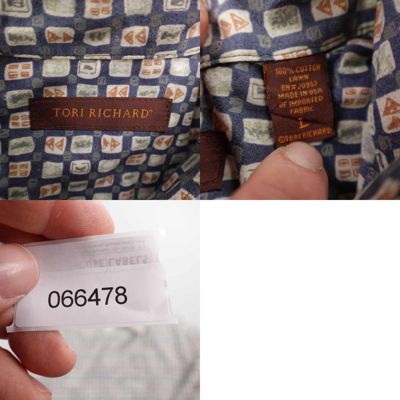 Tori Richard Tori Richard Shirt Mens Large Button-Up Geometric Hawaiian Aloha Beach Camp Short Sleeve Blue Beige Size US L / EU 52-54 / 3 - 8 Thumbnail