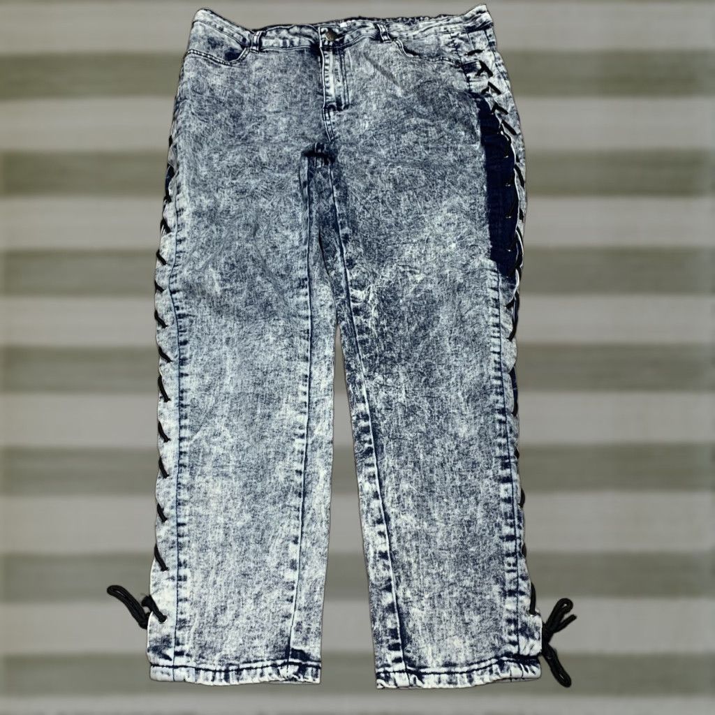Vintage Between Us Jeans Blue Size 20 Stretch Rope Tie Legs Acid Wash 39 x 26 Women’s Size 42" / US 20 - 1 Thumbnail