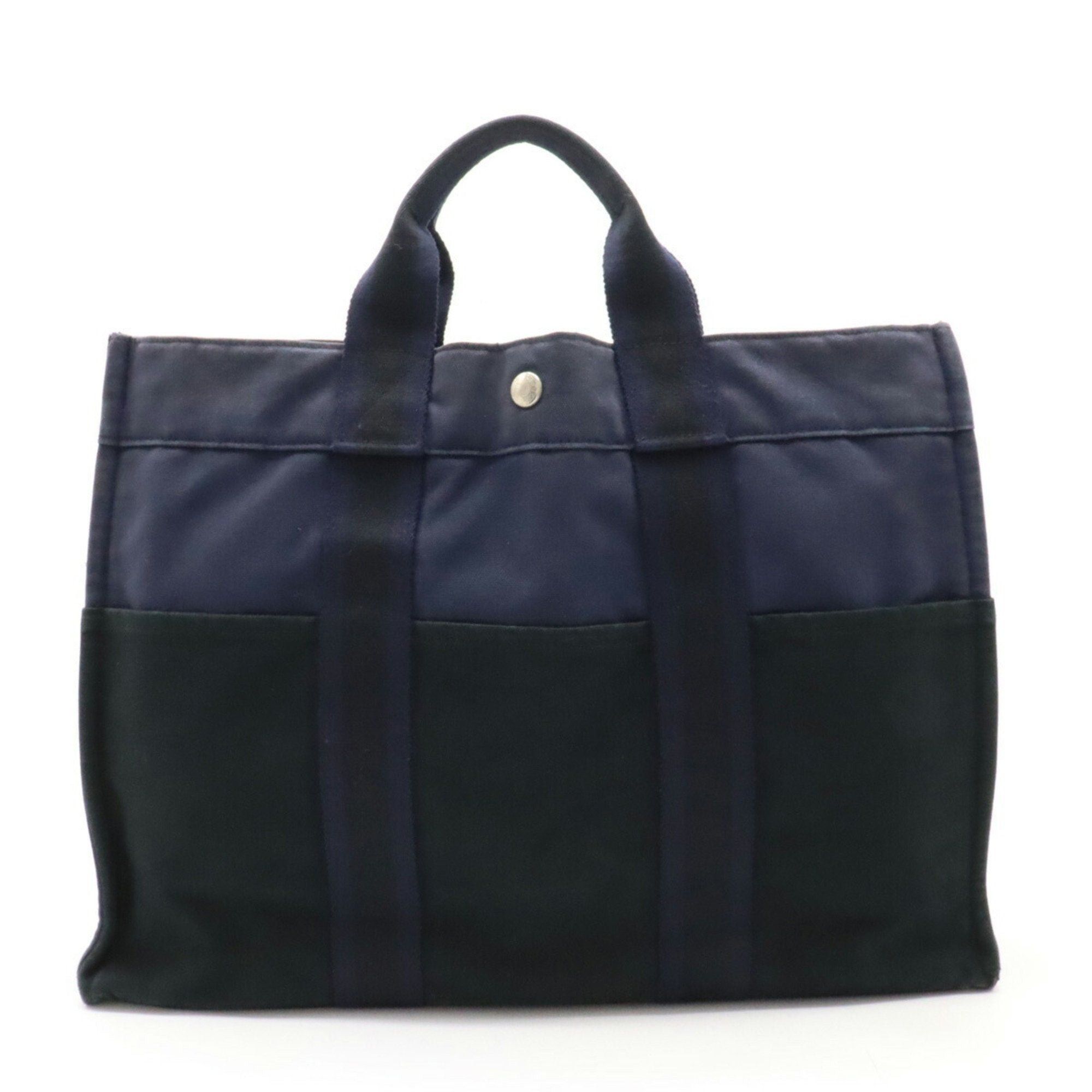 image of Hermes Foult Tote Mm Bag Handbag 2-Tone Bicolor Canvas Black Navy, Women's