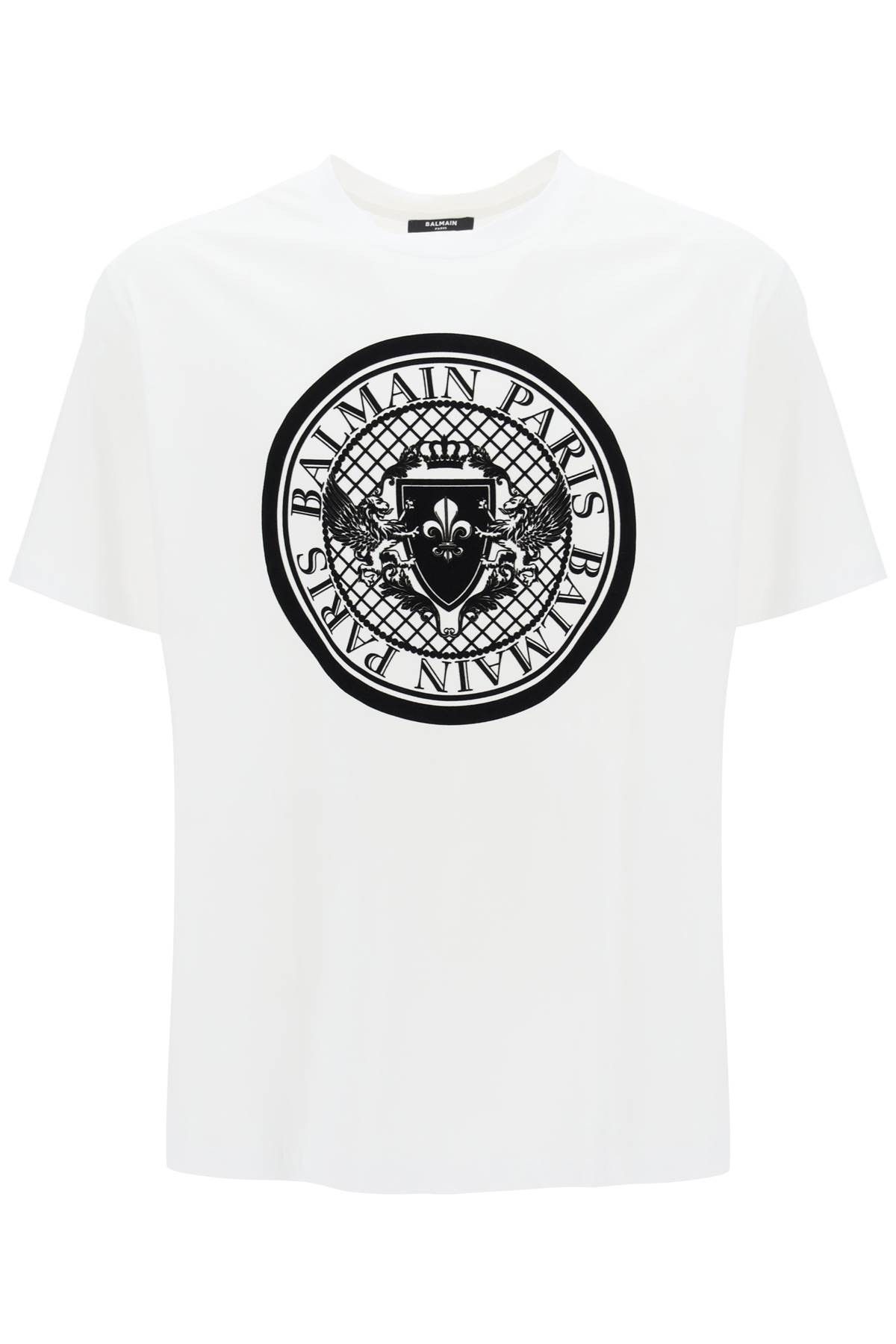 image of Balmain T-Shirt With Flocked Coin Print in Blanc Noir, Men's (Size Small)